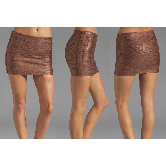 Haute Hippie Bronze Brown Metallic Bondage Bandage Mini Skirt Sz M - Picture 15 of 15